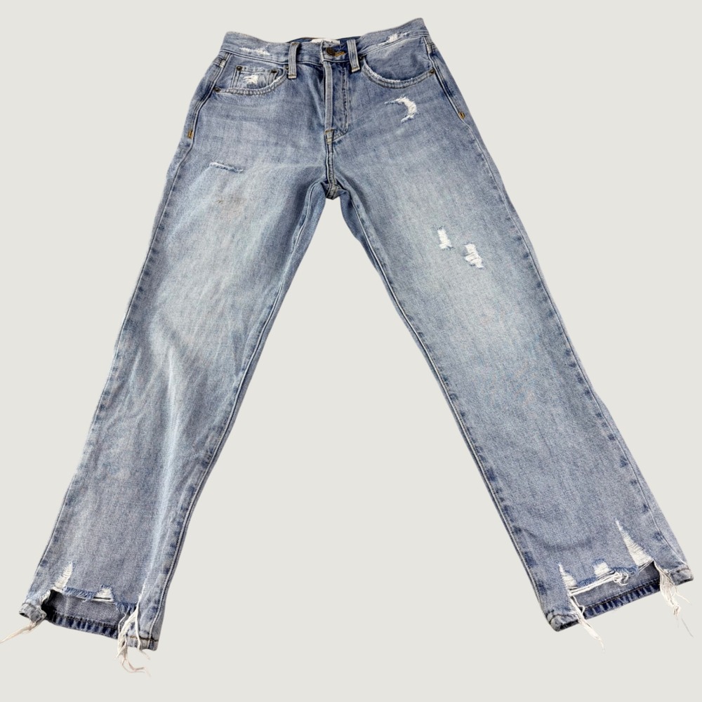 Pistola Charlie High Rise Straight Jeans Womens 25 Distressed Button Fly Raw Hem
